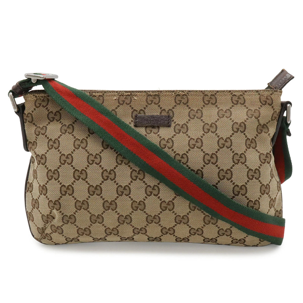 Gucci GG Canvas Sherry Crossbody Bag Leather Beige Brown Cream Green Red
